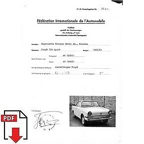 1961 BMW Coupé 700 Sport FIA homologation form PDF download